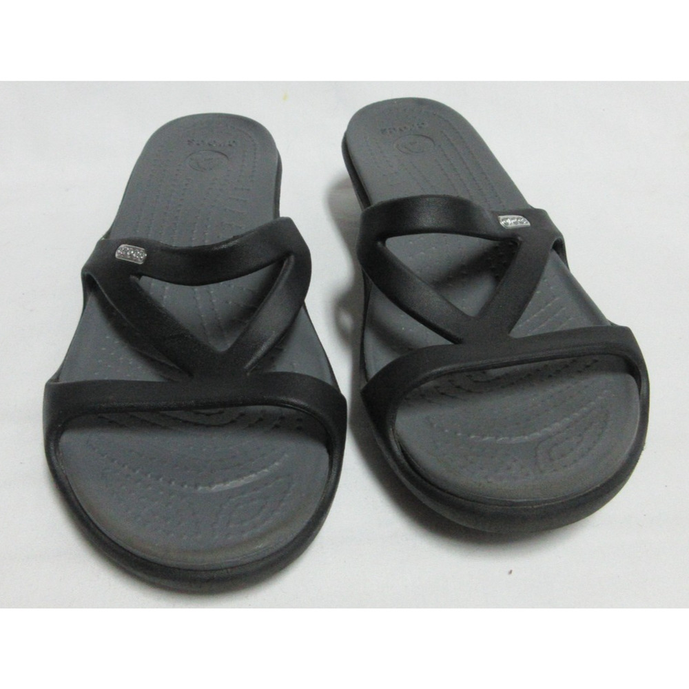 Crocs Women’s W7 Black Platform Sandals Slip-On Lightweight LOGO